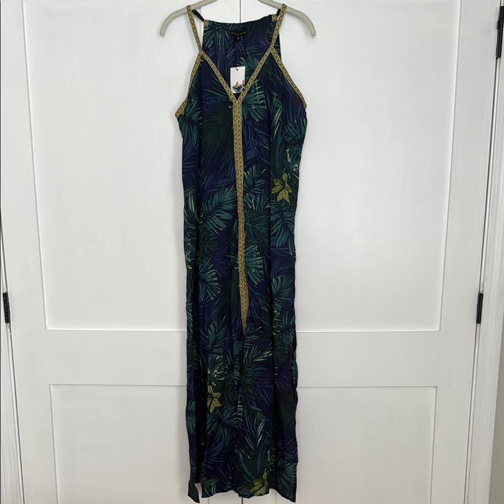 NWT AMERICA & BEYOND LONG HALTER MAXIDRESS COVERUP TROPICAL BEACH POOL MEDIUM
